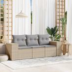 vidaXL 3-delige Loungeset met kussens poly rattan beige, Tuin en Terras, Verzenden, Nieuw, Rotan, Loungeset