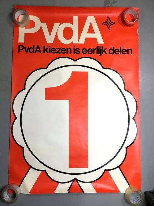 PvdA kiezen is eerlijk delen - verkiezingsposter PvdA -, Diversen, Vlaggen en Wimpels, Gebruikt, Ophalen