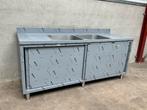 Spoeltafel met schuifdeuren 2 bak midden 200cm, Ophalen of Verzenden, Nieuw in verpakking, RVS Meubilair