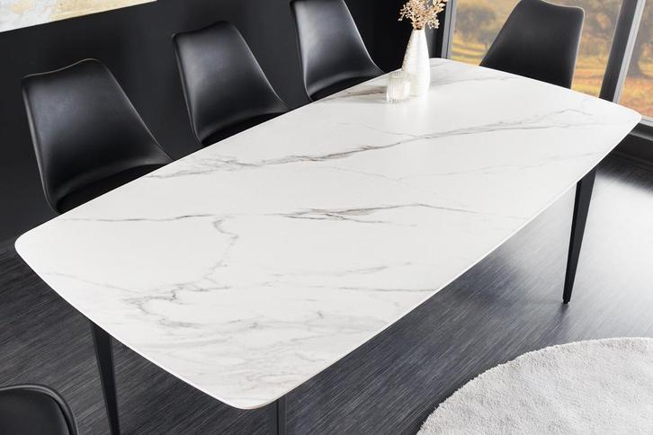 Eettafel MILANO 160 cm wit marmer keramiek zwart metalen, Huis en Inrichting, Tafels | Eettafels, Ophalen of Verzenden