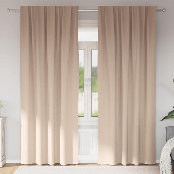 vidaXL Zwart-out Gordijnen met Ringen 2 pcs Taupe 260 x 140, Huis en Inrichting, Stoffering | Gordijnen en Lamellen, Nieuw, Verzenden