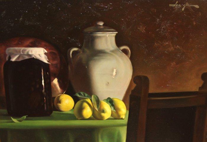 Enric Gol (1957) - Bodegón con limones y tarro, Antiek en Kunst, Kunst | Schilderijen | Klassiek