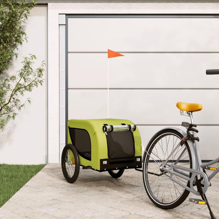 vidaXL Hondenfietstrailer oxford stof en ijzer groen en, Dieren en Toebehoren, Overige Dieren-accessoires, Nieuw, Verzenden