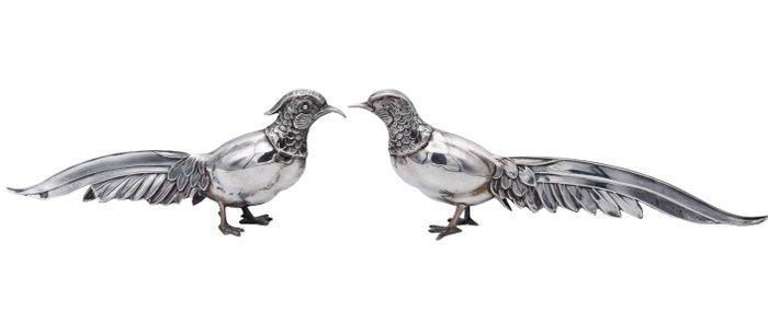 sculptuur, Faisanes - 22 cm - .925 zilver, Antiek en Kunst, Antiek | Goud en Zilver
