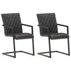 vidaXL Eetkamerstoelen 2 st echt leer zwart, Huis en Inrichting, Stoelen, Verzenden, Nieuw, Zwart