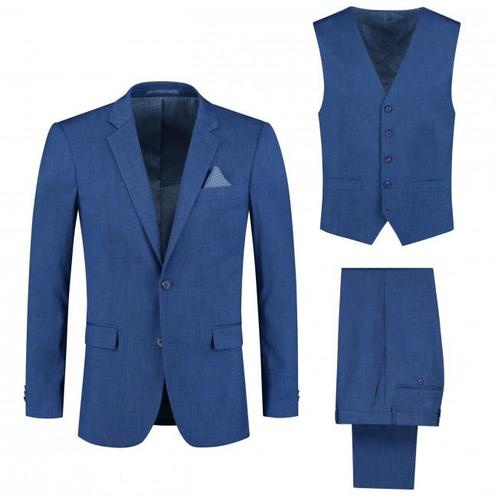 M&M pak linnenlook blauw 3-delig Maat Sets - Heren Kostuums, Kleding | Heren, Kostuums en Colberts, Blauw, Nieuw, Verzenden