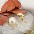 18 Krt. Gouden parel oorclips (vintage, parel oorbellen), Gebruikt, Overige kleuren, Ophalen of Verzenden, Met edelsteen
