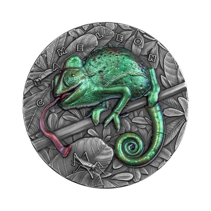 Geweldige Dieren Kameleon - antieke afwerking 2021, Postzegels en Munten, Edelmetalen en Baren, Verzenden