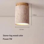 Japanse LED Plafondlamp – Ronde Steen en Hout Opbouw, Huis en Inrichting, Lampen | Spots, Verzenden, Nieuw