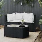 vidaXL 3-delige Loungeset met kussens poly rattan zwart, Tuin en Terras, Tuinsets en Loungesets, Verzenden, Nieuw, Rotan, Loungeset