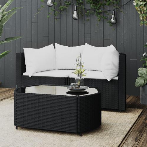 vidaXL 3-delige Loungeset met kussens poly rattan zwart, Tuin en Terras, Tuinsets en Loungesets, Loungeset, Nieuw, Rotan, Verzenden