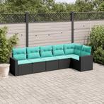 vidaXL 6-delige Loungeset met kussens poly rattan zwart, Verzenden, Nieuw, Rotan, Loungeset