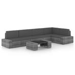vidaXL 6-delige Loungeset met kussens poly rattan grijs, Verzenden, Nieuw, Rotan, Loungeset