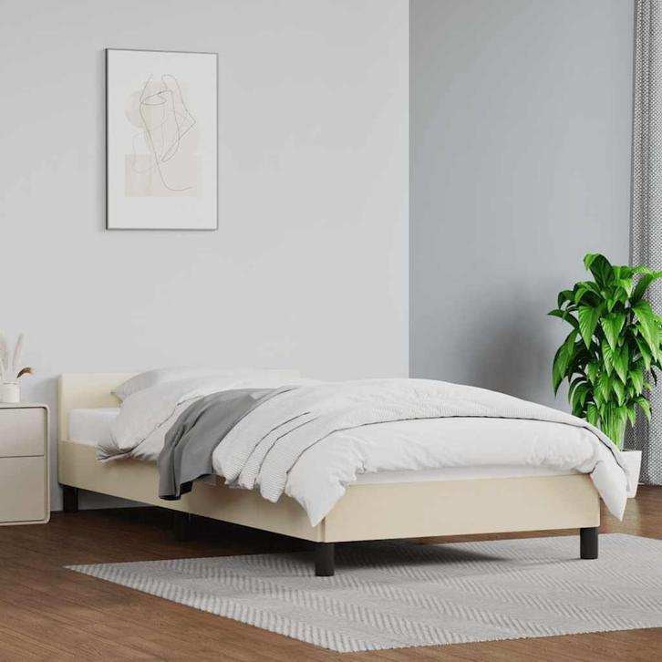 vidaXL Bedframe met hoofdeinde zonder matras 90x200 cm, Huis en Inrichting, Slaapkamer | Bedden, 90 cm, 200 cm, Crème, Eenpersoons