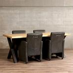 Set van 4 leren eetkamerfauteuils - met armleuning en wieltj, Huis en Inrichting, Stoelen, Overige kleuren, Nieuw, Leer, Ophalen of Verzenden