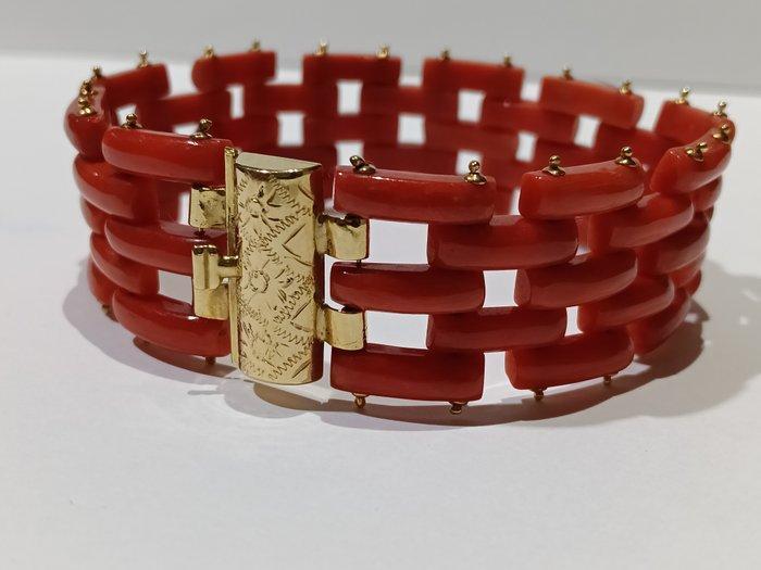 Armband - 18 karaat Geel goud Bloedkoraal - Bloedkoraal -, Sieraden, Tassen en Uiterlijk, Armbanden