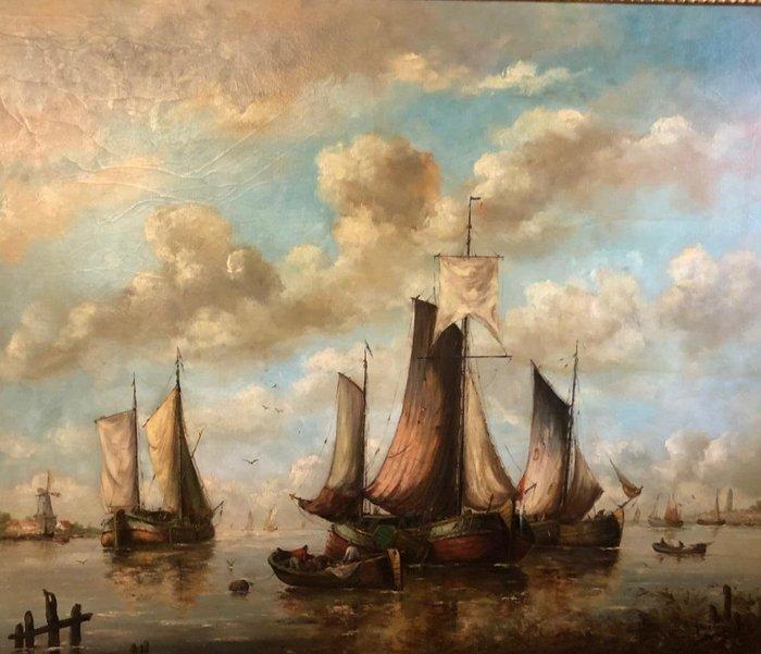 Gerrit Grooteman (1923-1999) - Lossen van tjsalken op de zee, Antiek en Kunst, Kunst | Schilderijen | Klassiek