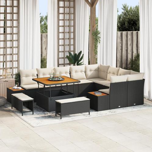 vidaXL 12-delige tuinset met kussens zwart poly rattan, Tuin en Terras, Tuinsets en Loungesets, Tuinset, Nieuw, Rotan, Verzenden