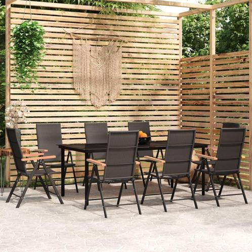 vidaXL 9-delige Tuinset zwart, Tuin en Terras, Tuinsets en Loungesets, Tuinset, Nieuw, 8 zitplaatsen, Rvs, Verzenden
