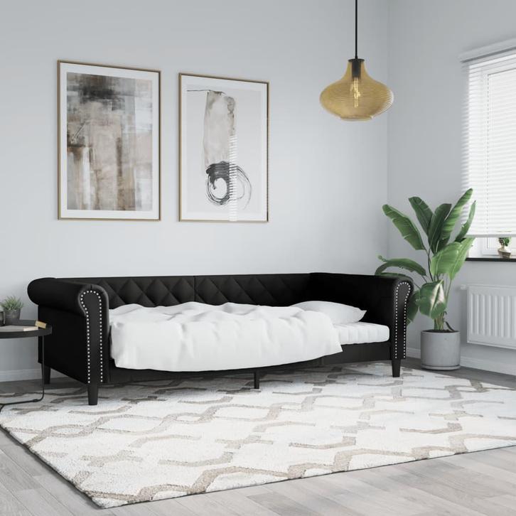 vidaXL Slaapbank 90x200 cm kunstleer zwart, Huis en Inrichting, Slaapkamer | Bedden, 90 cm, 200 cm, Zwart, Eenpersoons, Nieuw