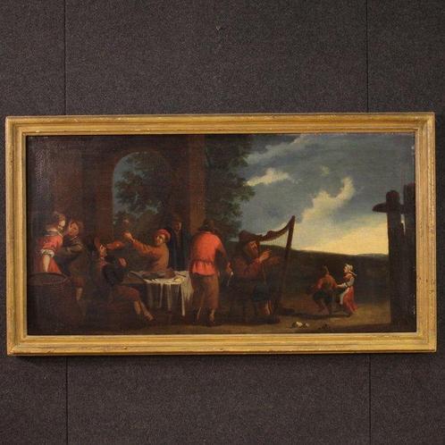 Italiaanse school (XVII) - Scena di genere, bamboccianti -, Antiek en Kunst, Kunst | Schilderijen | Klassiek