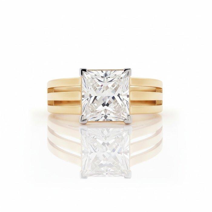 Ring - 14 karaat Geel goud - 4.00ct. tw. Diamant (Lab-grown), Sieraden, Tassen en Uiterlijk, Ringen