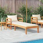 vidaXL Ligbed met crèmekleurige kussens massief acaciahout, Tuin en Terras, Verzenden, Nieuw, Hardhout