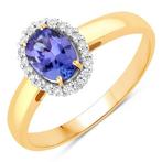 Ring - 14 karaat Geel goud - 0.91ct. tw. Tanzaniet - Diamant, Nieuw