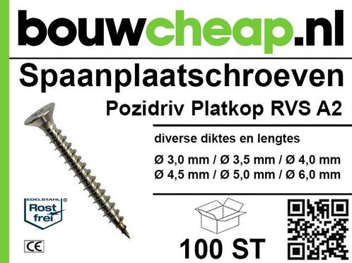 Spaanplaatschroef RVS A2 100 st Pozidriv Platkop, Doe-het-zelf en Verbouw, IJzerwaren en Bevestigingsmiddelen, Verzenden