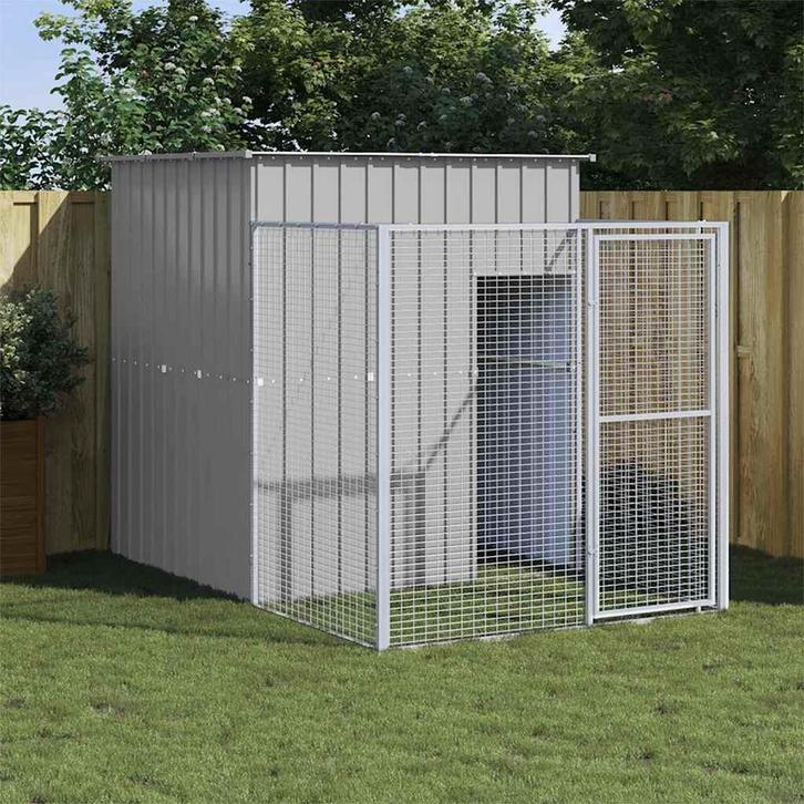 vidaXL Hondenhok met ren 165x251x181 cm gegalvaniseerd staal, Dieren en Toebehoren, Hondenhokken, Nieuw, Verzenden