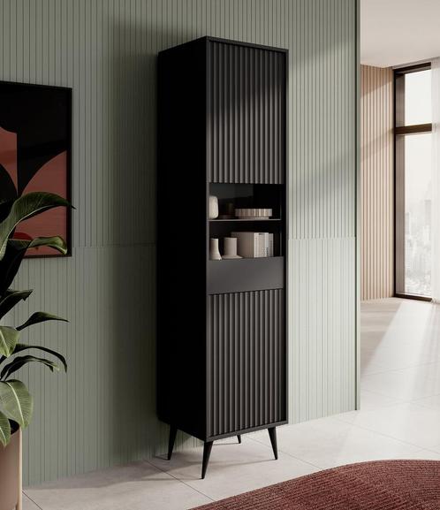 Meubella | Vitrinekast antraciet glazen opbergkast, Huis en Inrichting, Kasten | Vitrinekasten, 25 tot 50 cm, Nieuw, 150 tot 200 cm