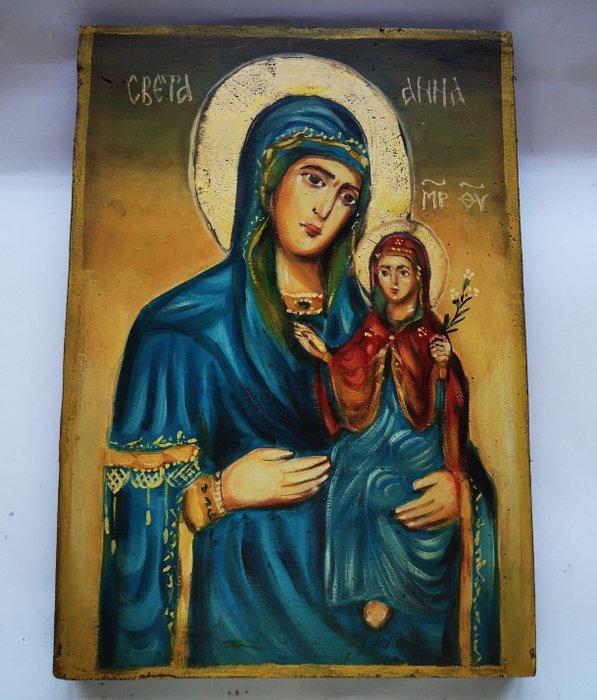 Icoon - Handgeschilderde icoon van Sint Anna en de Maagd, Antiek en Kunst, Antiek | Boeken en Bijbels