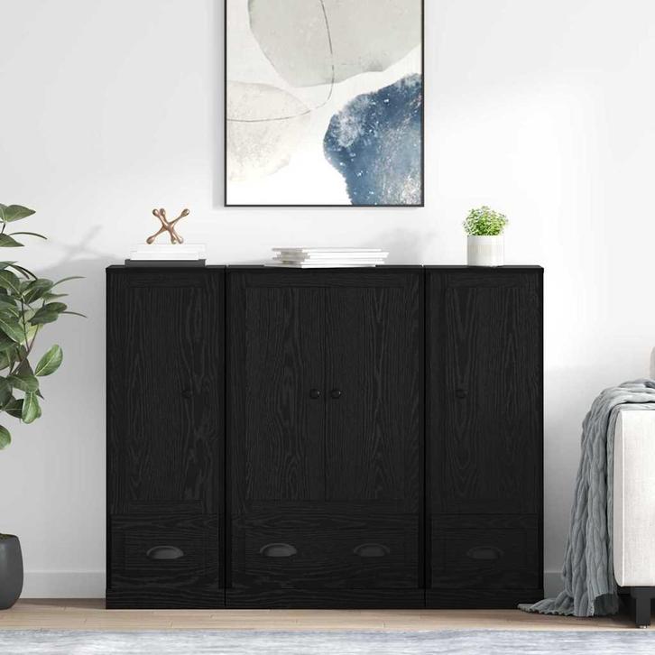 vidaXL Dressoir met lade 3 pcs Zwart Eiken Bewerkt hout, Huis en Inrichting, Kasten | Dressoirs, Nieuw, Minder dan 50 cm, Overige houtsoorten