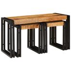vidaXL Nesttafel 3 pcs Massief ruwe mango hout en een metaal, Huis en Inrichting, Tafels | Bijzettafels, Verzenden, Nieuw, Minder dan 45 cm