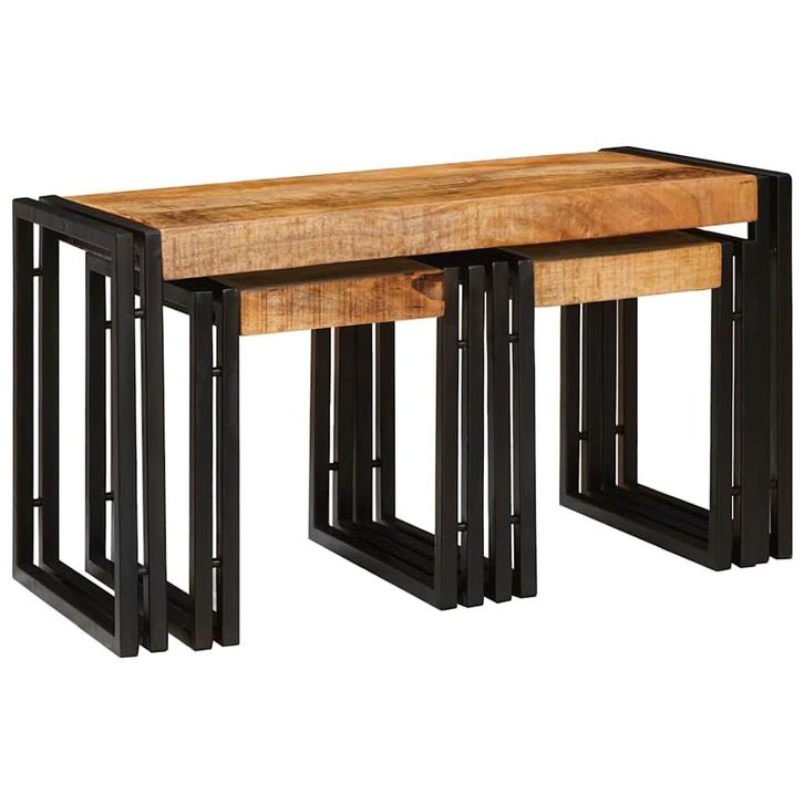 vidaXL Nesttafel 3 pcs Massief ruwe mango hout en een metaal, Huis en Inrichting, Tafels | Bijzettafels, Nieuw, Minder dan 45 cm