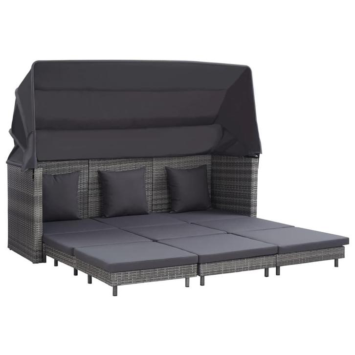 vidaXL Slaapbank met luifel 3-zits verlengbaar poly rattan, Tuin en Terras, Tuinsets en Loungesets, Nieuw, Verzenden