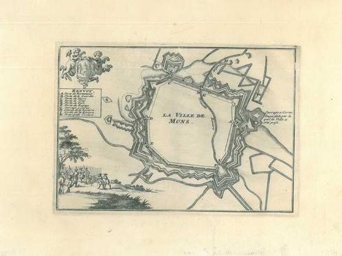 Stadsplattegrond van Mons, Antiek en Kunst, Kunst | Etsen en Gravures