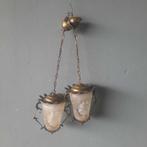 Plafondlamp (2) - Verguld messing, Opaline glas - Een paar