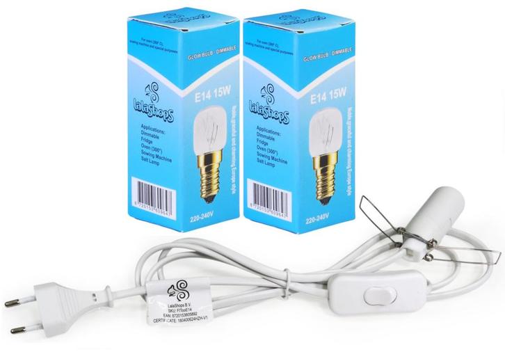 E14 Fitting, Kabel 1.8mtr, 2x gloeilamp (o.a. voor Zoutla..., Huis en Inrichting, Lampen | Tafellampen, Nieuw, Ophalen of Verzenden