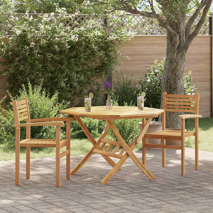vidaXL Tuinstapelstoelen 2 pcs Bruin 55.5 x 55.5 x 90 cm, Tuin en Terras, Tuinstoelen, Nieuw, Verzenden