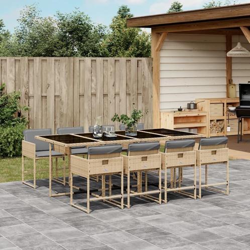 vidaXL 9-delige Tuinset met kussens poly rattan gemengd, Tuin en Terras, Tuinsets en Loungesets, Tuinset, Nieuw, 8 zitplaatsen