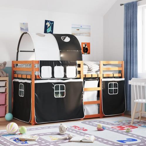vidaXL Stapelbed met gordijnen 75x190 cm grenenhout wit en, Huis en Inrichting, Slaapkamer | Bedden, Zwart, Nieuw, Hout, Verzenden