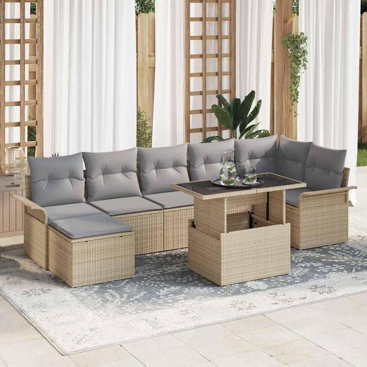 vidaXL Tuin Sofa Set met kussen 8 pcs Beige Poly riet, Tuin en Terras, Tuinsets en Loungesets, Nieuw, Rotan, Verzenden