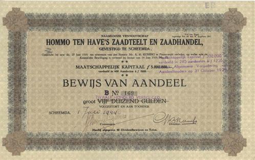 Aandeel Hommo ten Haves Zaadteelt en Zaadhandel, 1944, Postzegels en Munten, Aandelen en Waardepapieren, Aandeel, Voor 1920, Ophalen of Verzenden
