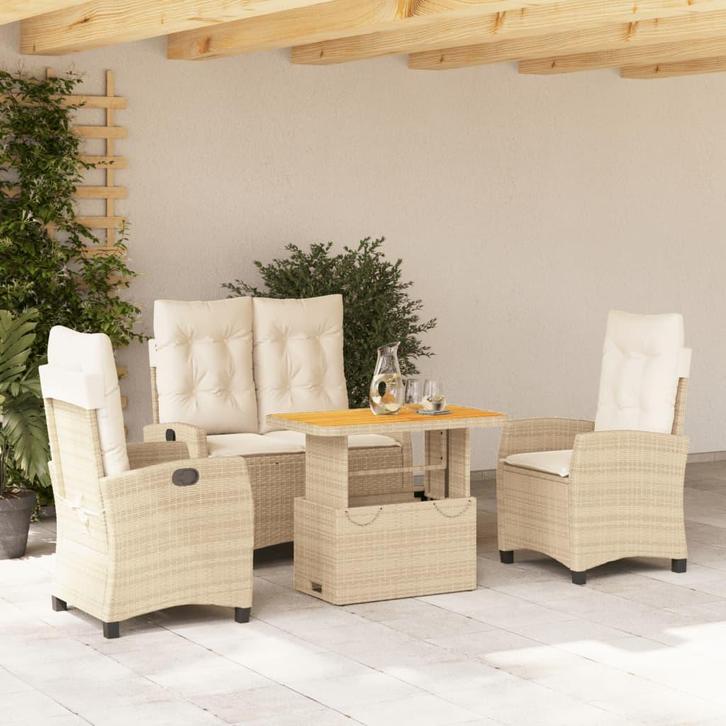 vidaXL 4-delige Tuinset met kussens poly rattan beige, Tuin en Terras, Tuinsets en Loungesets, Tuinset, Nieuw, 4 zitplaatsen, Rotan
