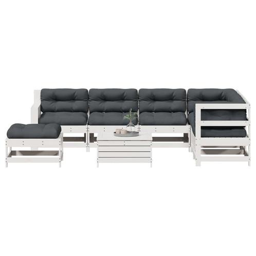 vidaXL 8-delige Loungeset met kussens massief grenenhout wit, Tuin en Terras, Tuinsets en Loungesets, Loungeset, Nieuw, Verzenden