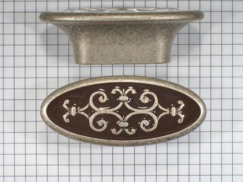 Knop ovaal oud zilver met bruin emaille inleg, Doe-het-zelf en Verbouw, Hang- en Sluitwerk, Verzenden