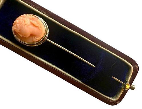 Cameo 14 karaat goud Victoriaanse koraal gesneden Camee, Sieraden, Tassen en Uiterlijk, Antieke sieraden