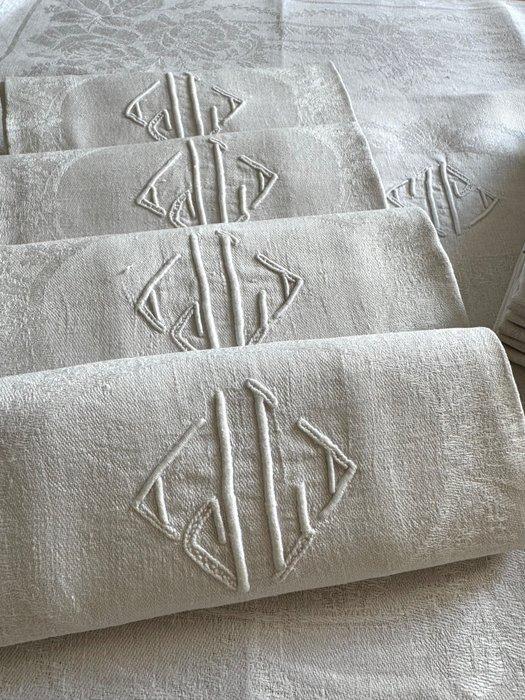 Franse tafeltextiel. Set van 12 mooie tafellinnen. Monogram, Antiek en Kunst, Antiek | Kleden en Textiel