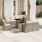 vidaXL 9-delige Loungeset met kussens poly rattan beige, Verzenden, Nieuw, Rotan, Loungeset